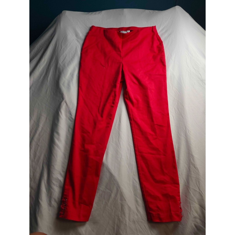 Kim Rogers Cropped Pants Womens 10 Red Stretch Ankle Lace Up Nautical Clean Girl